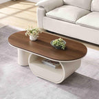 Modern Oval Coffee Table, 47.24" Brown Wood Top Coffee Table - Image 3