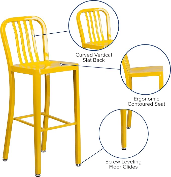 Flash Furniture Gael Commercial Grade 2 Pack 30" High Yellow Metal - Image 7