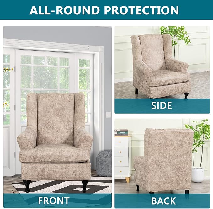KRFOONN Wing Chair Slipcovers 2 Piece Stretch Leather Look Wingback Chair - Image 5