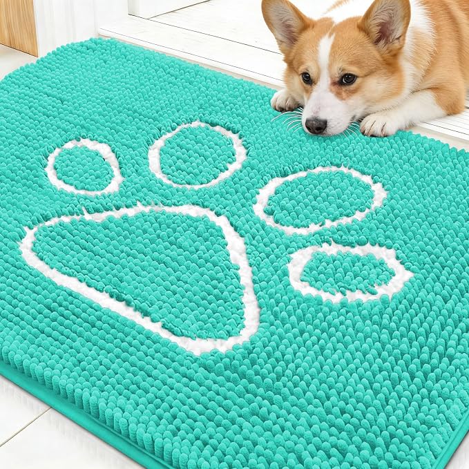 OLANLY Dog Door Mat for Muddy Paws 30x20, Paw Print Design Chenille Mud Mat | by OLANLY