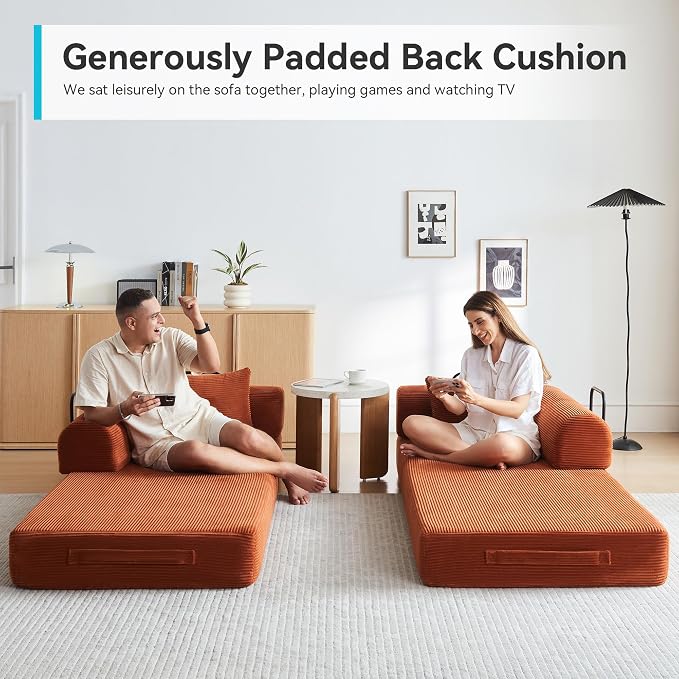 Convertible Sleeper Sofa with 2 Pillow, Modern Corduroy Futon Bed, Modular Sofa - Image 4