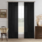 Black Pinch Pleat Linen Blend Semi Sheer Curtains by Twodrapes