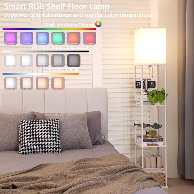 Gupuzm Floor Lamp with Shelves, with Modern Square Standing Lamp with Smart APP - Image 2