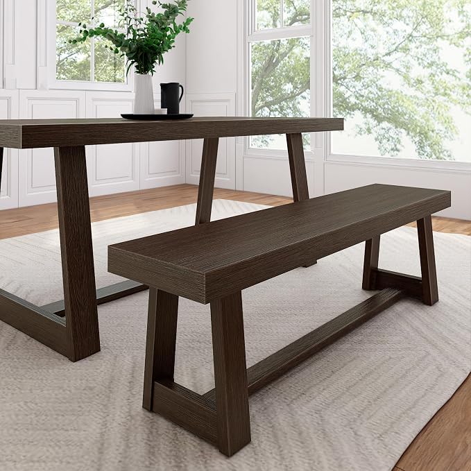 Plank+Beam 60 Inch Farmhouse Dining Bench, Solid Wood Entryway Bench, Wooden by PlankBeam