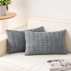Pack of 2 Corduroy Decorative Throw Pillow Covers 12x20 Inch, Light Grey | Fall by Unknown