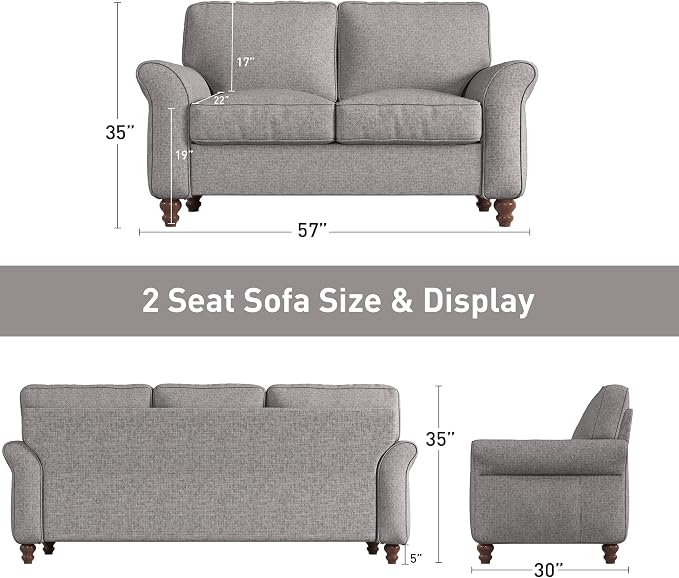 Bonzy Home 57" Loveseat Sofa, 2 Seater Sofa - Image 2