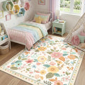 RELEANY Floral Washable 3x5 Area Rugs Beige/White/Orange | Flower Carpet Print by RELEANY