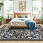 PLHXFR Area Rug Living Room: 5x7 Floral Washable Boho Carpet Dark Black | - Image 3