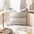 Gray Boho Decorative Throw Pillow Cover 20x20 Square Farmhouse Accent Cushion - Image 5