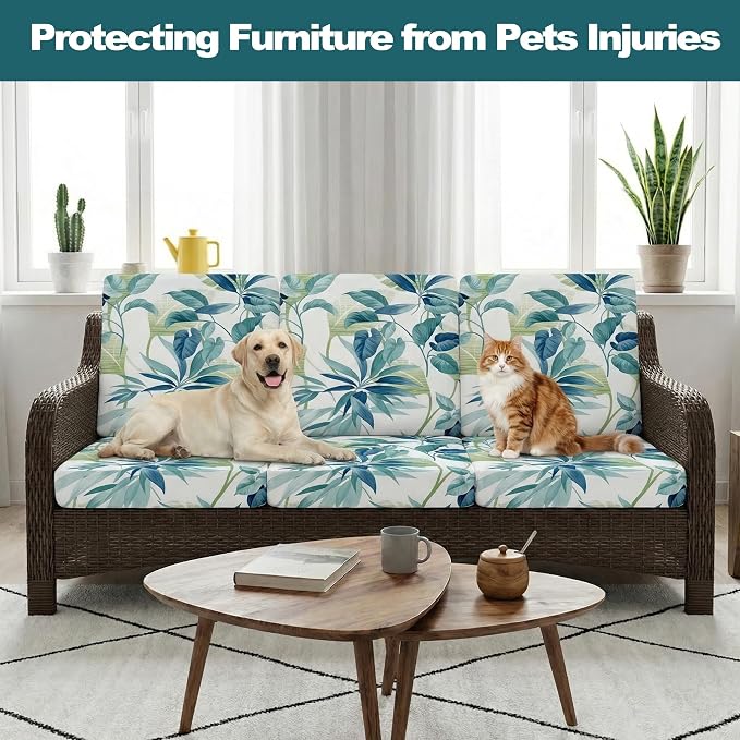 CALBODE 12 Pcs Stretch Sofa Chair Seat Cushion Covers, Breathable, Botanical - Image 6