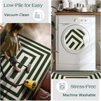Front Door Mat Indoor Entrance 2x4.3 Modern Green White Striped Rug | Washable - Image 6