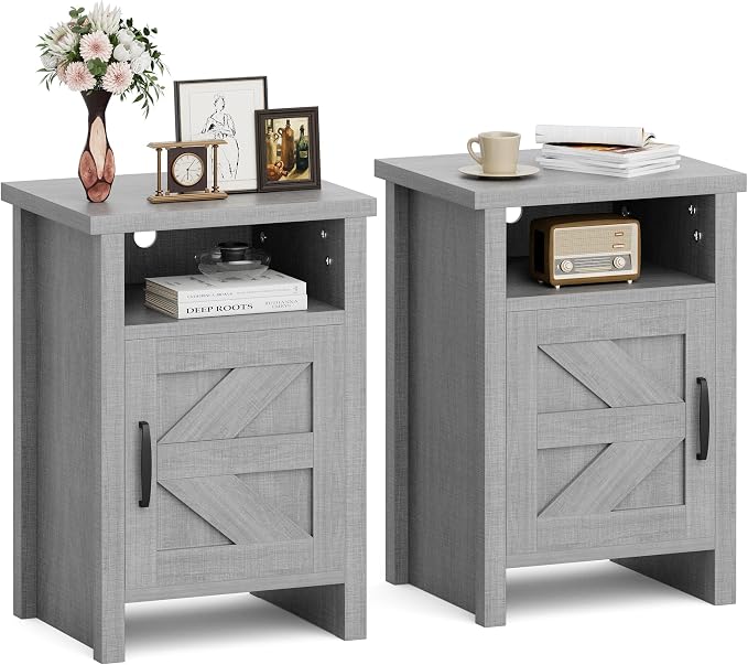 JUMMICO Farmhouse Nightstand, Modern Bedside Table by JUMMICO