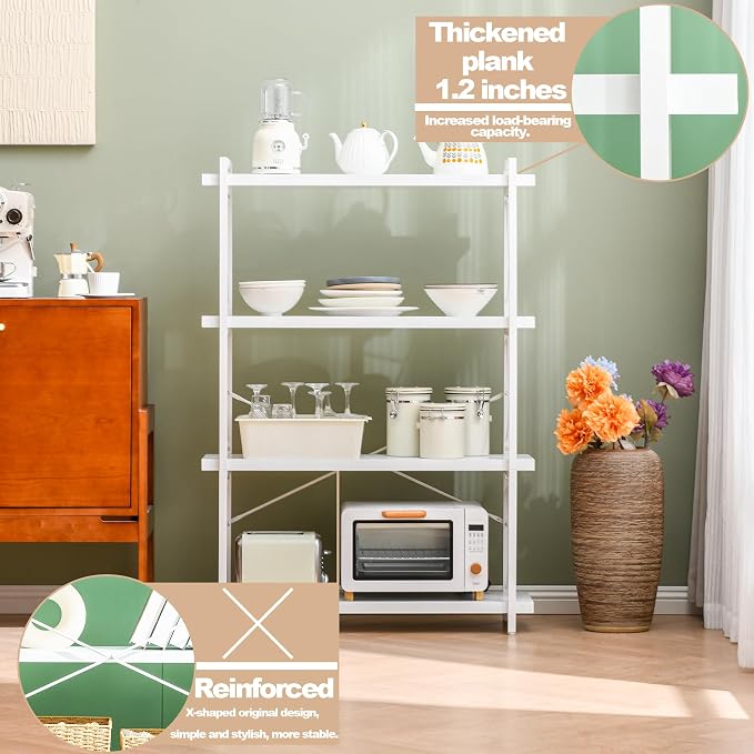 HCHQHS Bookshelf, 4-Tier Industrial Bookcase, Freestanding Tall Bookshelves - Image 5