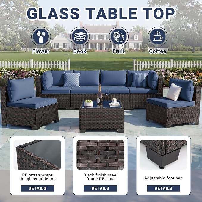 CHABATREE 7pcs Outdoor Patio Furniture Sets, Rattan Conversation Sectional Set - Image 4