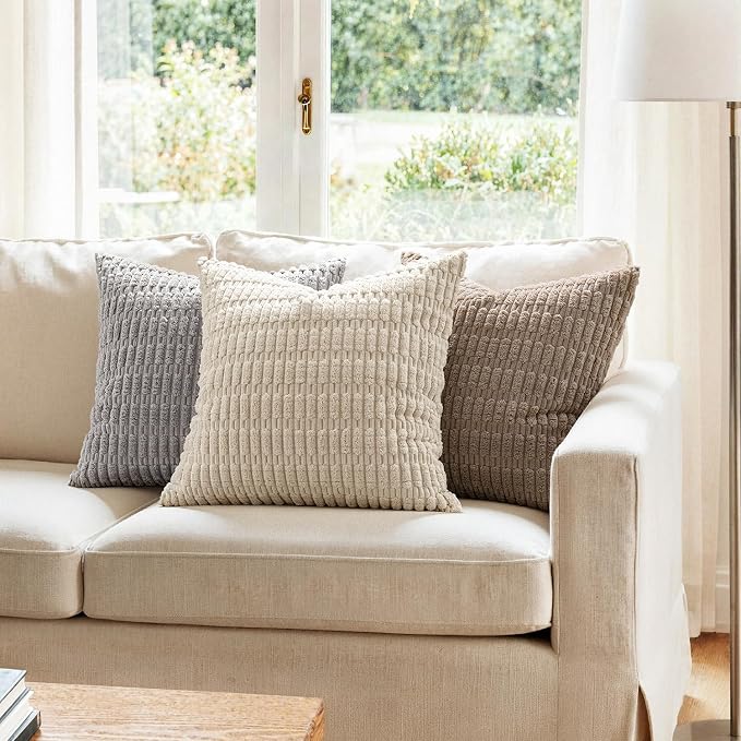 MIULEE Euro Sham Corduroy Decorative Throw Pillow Covers 22x22 Light Brown | - Image 2
