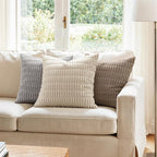 MIULEE Corduroy Decorative Throw Pillow Covers 18x18 Cream White Pack of 2 | - Image 2