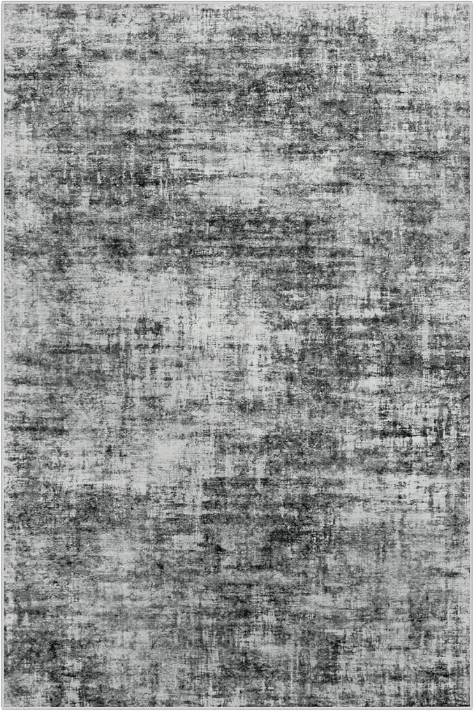 6x9 Area Rugs for Living Room: Washable Abstract Black Badroom Carpet | - Image 2
