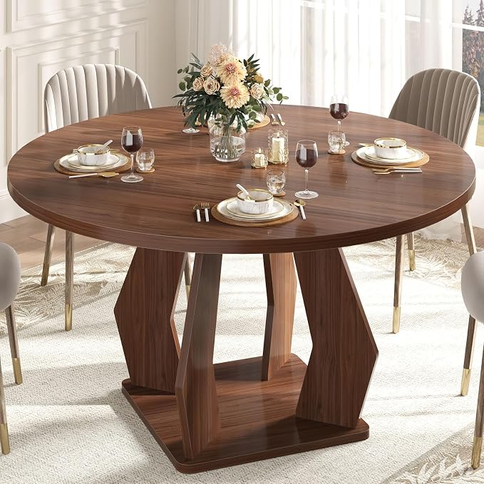 IBF Walnut Round Dining Table, Modern Wood Dinner Tables, Round Kitchen Table by IBF