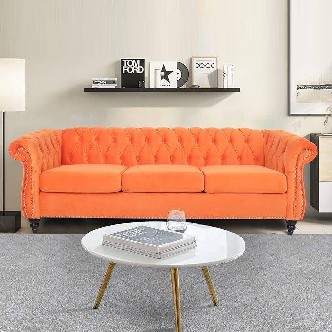 AVZEAR 3 seat Sofa, Velvet Sofa Living Room Large Sofa Modern Chesterfield - Image 9