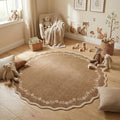 GarveeHome Round Rugs 4ft Scalloped Washable Small Circle Rug by GarveeHome