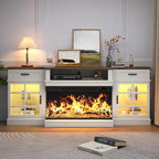 MXV 80" Fireplace TV Stand, 3-Sided Glass Fireplace and Modern Entertainment - Image 8