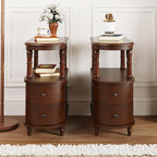 Narrow End Table Set of 2 with 2 Storage Drawers, Vintage Sofa Beside Table - Image 4