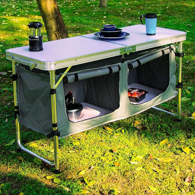 CampLand Outdoor Folding Table Aluminum Lightweight Height Adjustable - Image 2