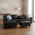 97.5" Leather L Shaped Couch Set Black, Modular Sectional Couches - Image 6