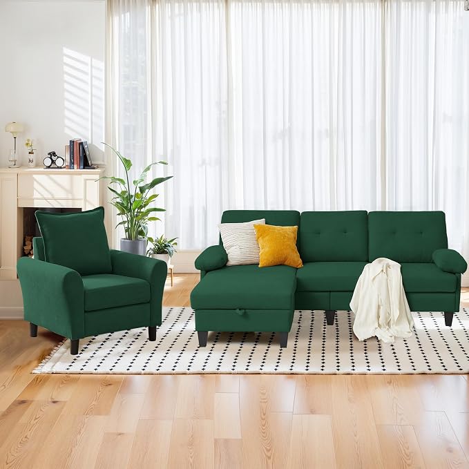 2PCS Sectional Sofa Set with Ottoman, Modern Linen 4 Seater Couch Set with Side - Image 7