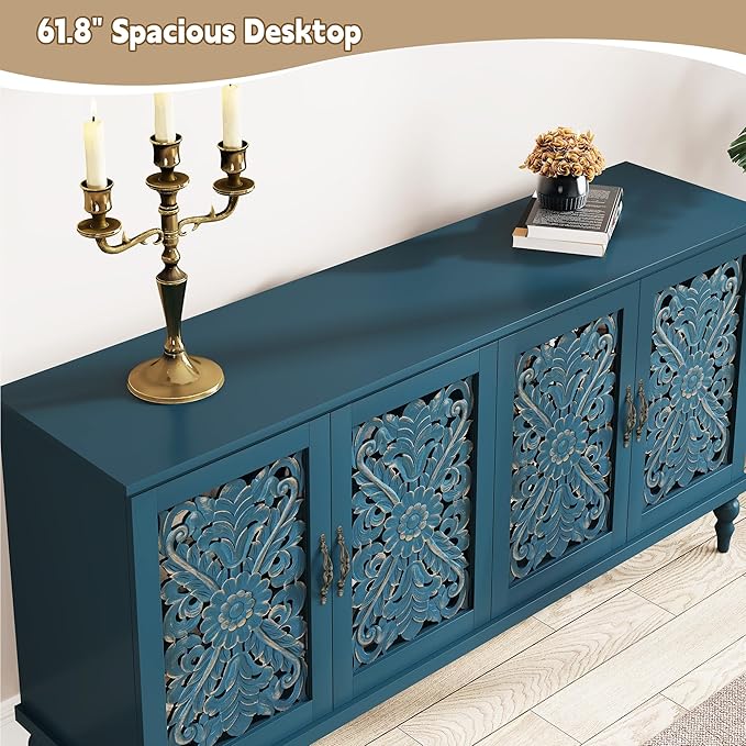 ARTPOWER 61.8" Hollow Carved Wood Accent Cabinet - Image 3