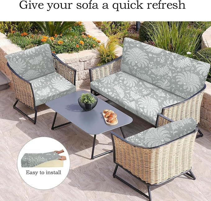 CALBODE Ourdoor Cushion Covers Waterproof Set of 8 Floral Printed Stretch Patio - Image 5