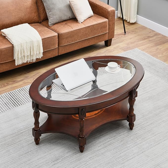 Traditional Solid Wood Oval Coffee Table, Elegant Center Table - Image 9