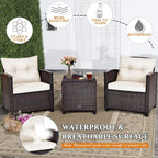 HAPPYGRILL 3 Pieces Patio Conversation Set, Outdoor Furniture Set PE Rattan - Image 5