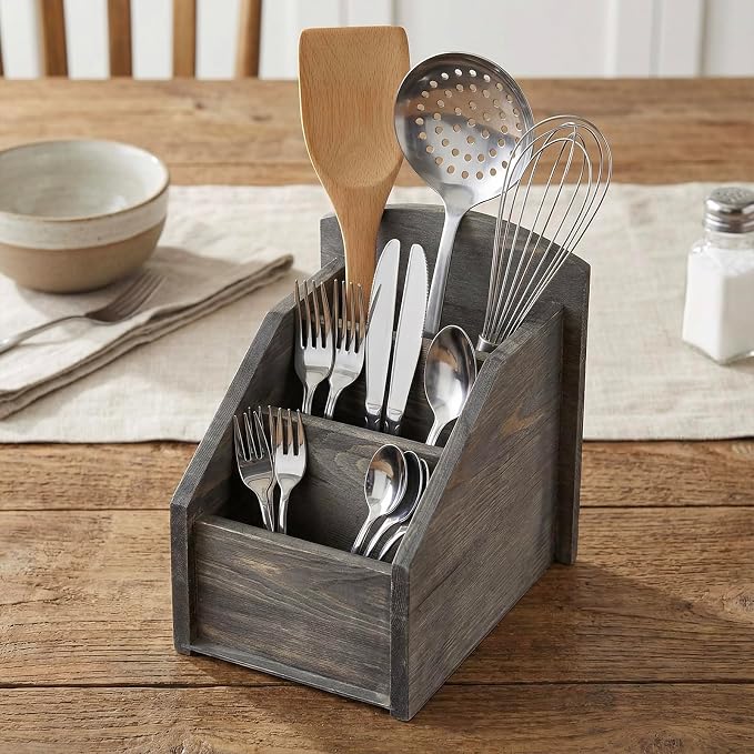 MyGift Rustic Dark Gray Wood Remote Control Holder Organizer Caddy - Image 5