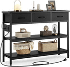Lulive Entryway Table with Power Outlets, Console Table with 3 Fabric Drawers by Lulive