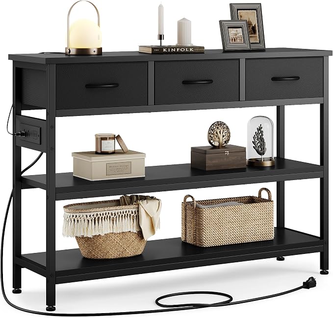 Lulive Entryway Table with Power Outlets, Console Table with 3 Fabric Drawers by Lulive