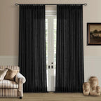 Black Pinch Pleated Linen Semi Sheer 120 Inch Curtains 2 Panels | Light by Twodrapes
