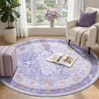 RELEANY Washable Area Rug, Round 4ft, Water Repellent, Pet Friendly, Vintage - Image 2