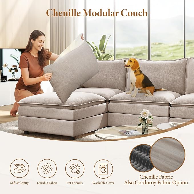 Vesgantti 108" Modular Sectional Sofa, Comfy Cloud Couch - Image 6