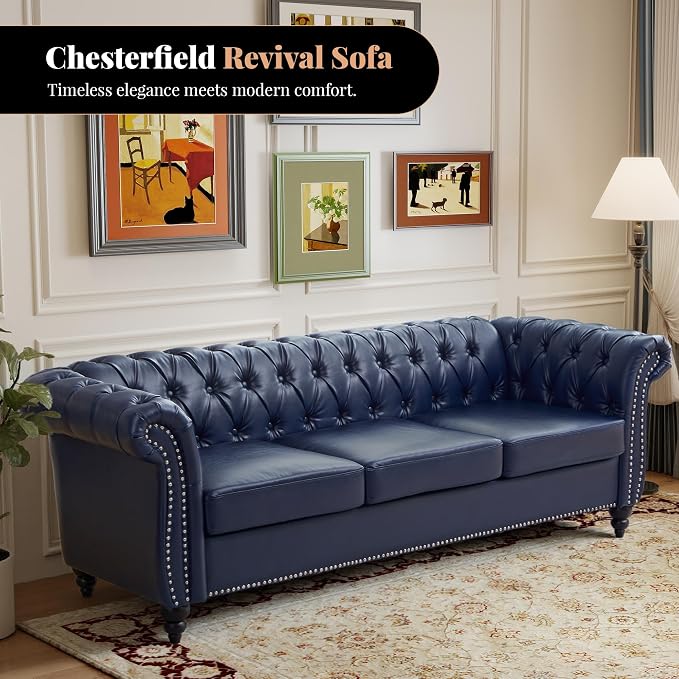 LEVNARY Chesterfield Sofa, 3 Seater Tufted Couch - Image 7