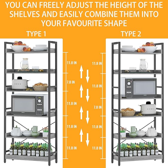 HCHQHS 6 Tier Bookshelf, Adjustable Industrial Bookcase, Vertical Tall Book - Image 4