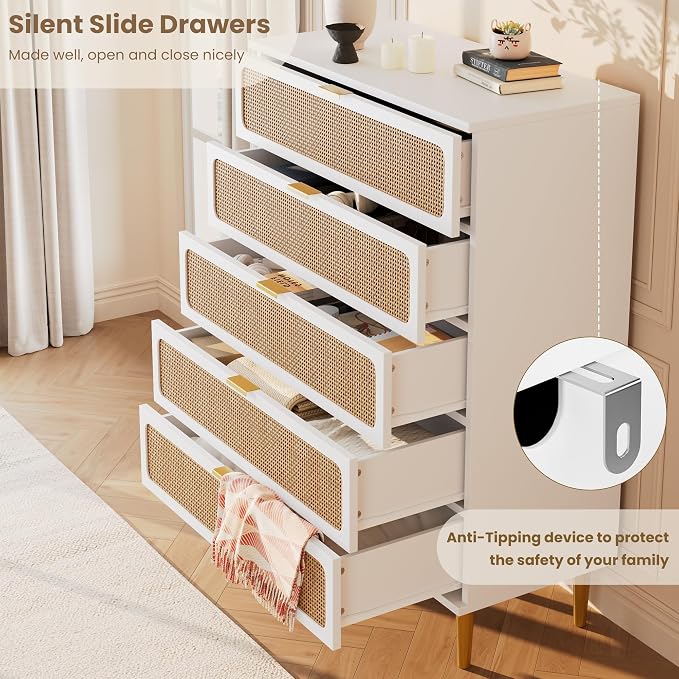 GarveeHome Rattan 5 Drawer Dressers - Image 6