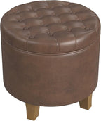 Homepop Home Decor | Upholstered Round Faux Leather Tufted Foot Rest Ottoman | - Image 5