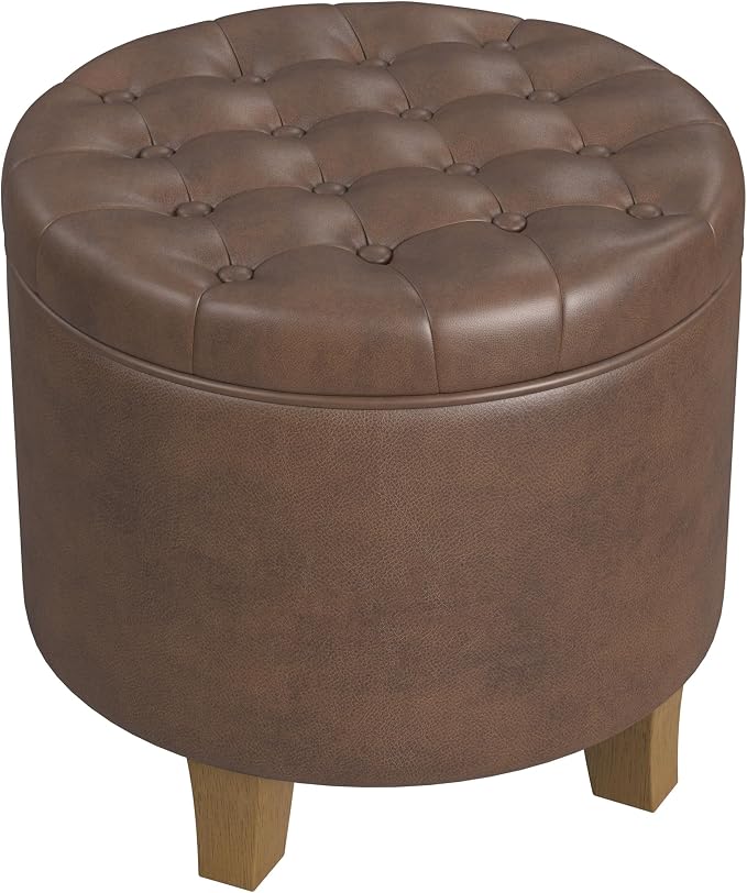 Homepop Home Decor | Upholstered Round Faux Leather Tufted Foot Rest Ottoman | - Image 5