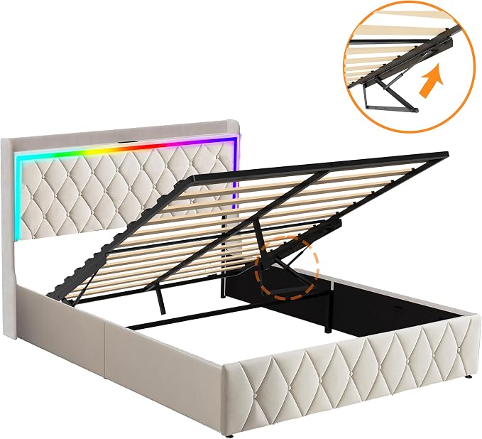 Modern Multi-Color LED Light Queen Bed Frame - Image 9