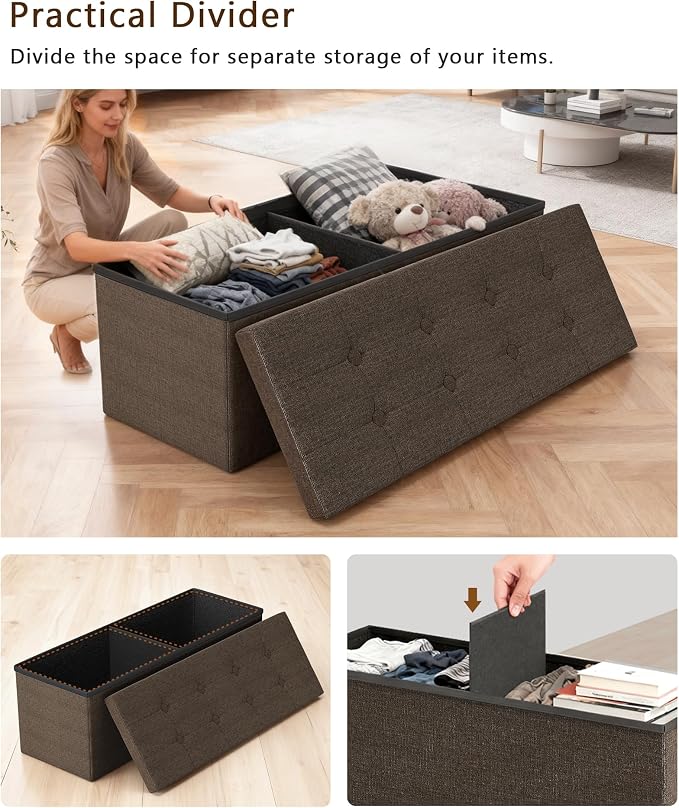 GLAXYFUR 43 Inches Folding Storage Ottoman Bench, Storage Chest, Footrest - Image 3
