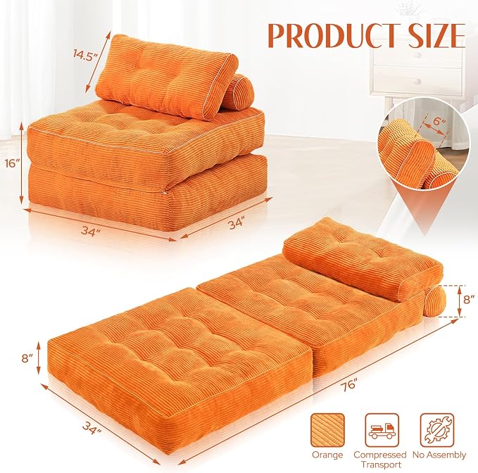 HABUTWAY Folding Sofa Bed, Convertible Sleeper Chair Bed w/Dual-Pillow & Handle - Image 2