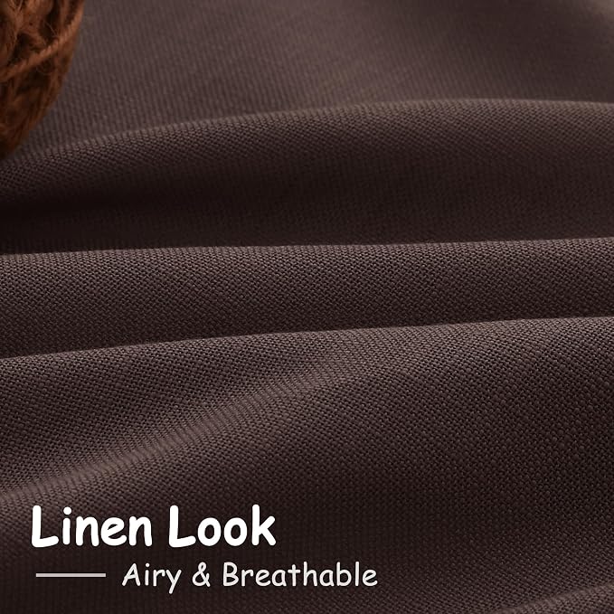 Coffee Linen Semi Sheer Curtains 108 Inches Long 2 Panels Set Back Tab Loop - Image 5