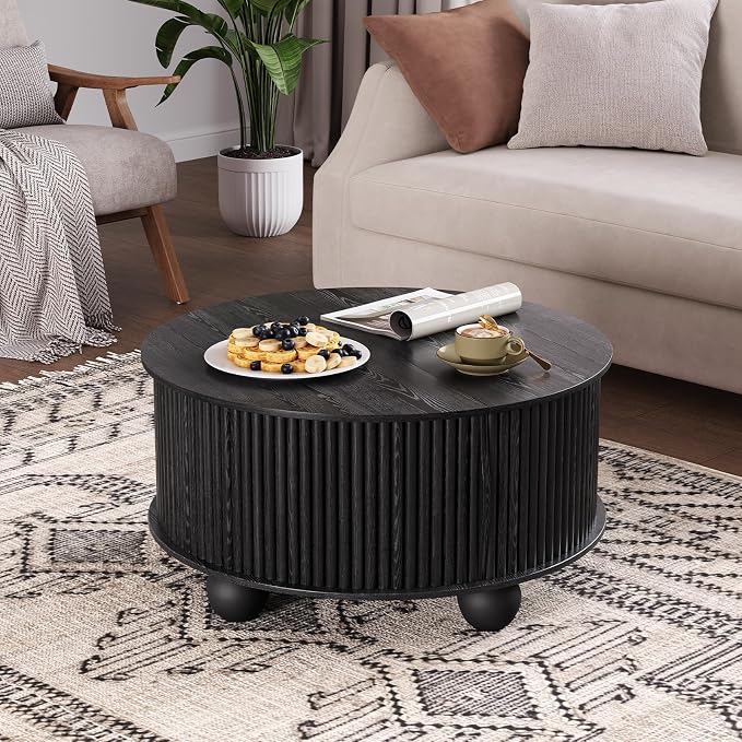 JOINICE Black Round Coffee Table - Image 5