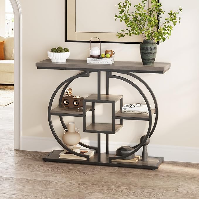 GiftGo Narrow Console Table for Entryway Industrial 4-Tier Sofa Table Behind - Image 7